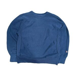 Vintage 90s Champion Made in Canada Blank Navy Blue Boxy Cropped Crewneck
